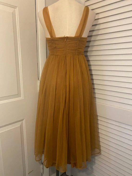 H&M Mustard Ruched Bodice Midi Dress- Size 8 - Picture 7 of 10
